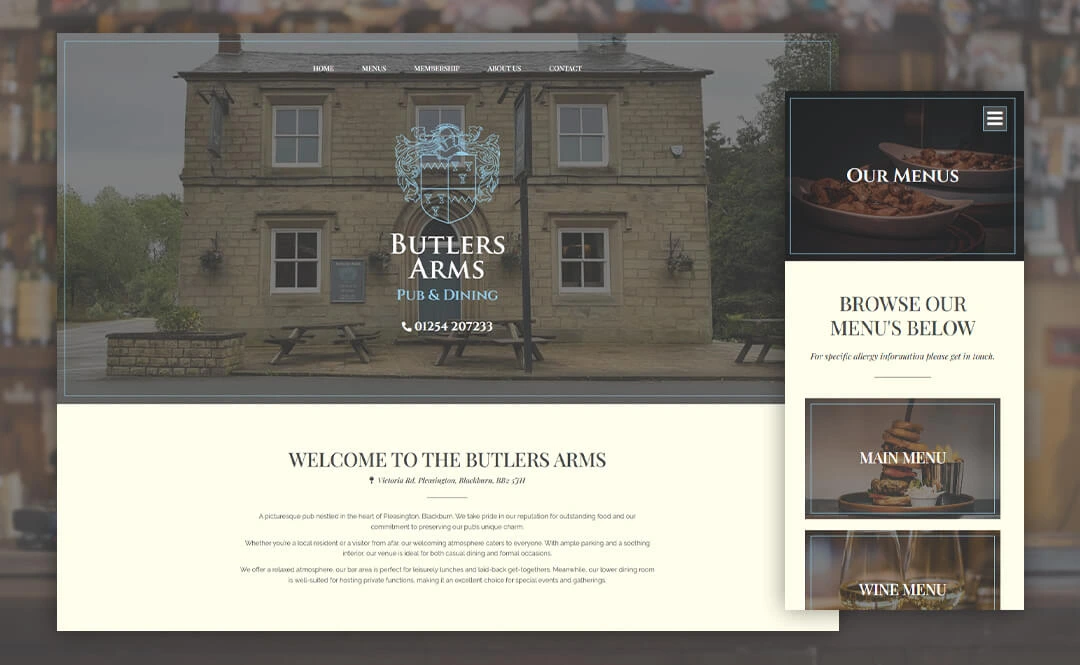Local pub website design example